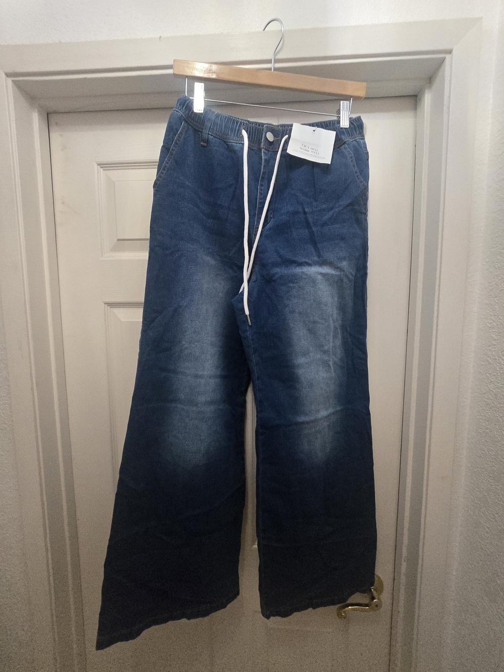 Wide-Leg Flare Jeans with Drawstring Waist - Blue
